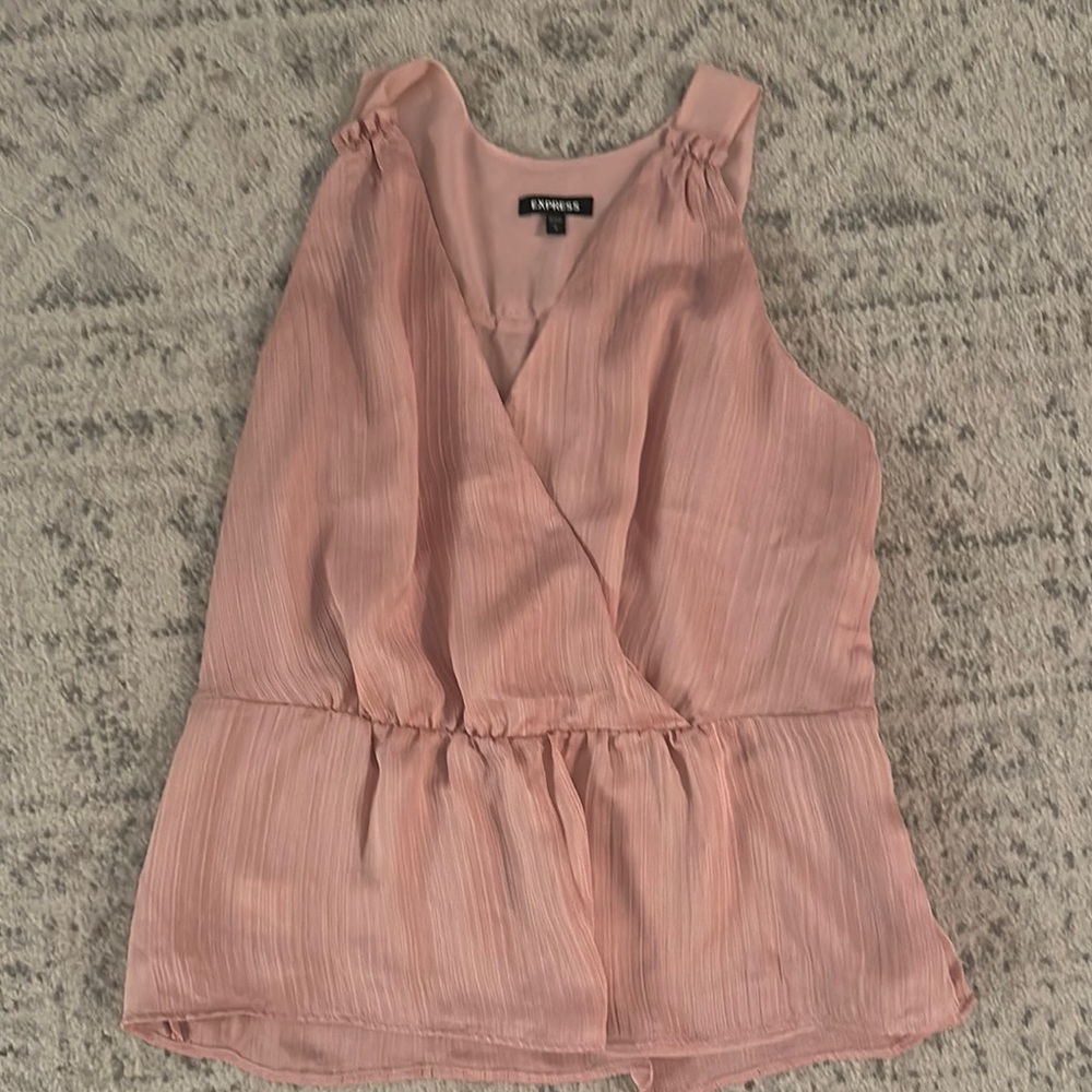 Express Mauve Sleeveless Faux Wrap Peplum Tank Top Blouse